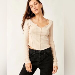 Free People Eyes On You Pointelle Long Sleeve LARGE